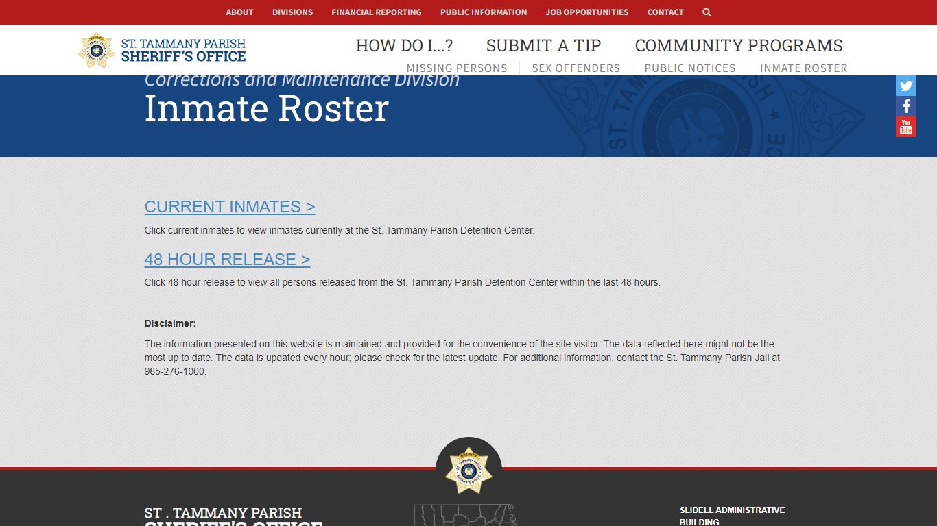 Inmate Roster | Corrections and Maintenance | St. Tammany Parish ...